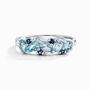 Blue Sapphire & Blue Topaz Pear Cut Half Eternity Band in Sterling Silver