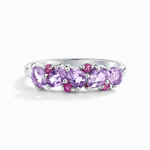 Pink Ruby & Amethyst Pear Cut Half Eternity Band in Sterling Silver