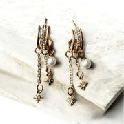 Estella Triple Hoop Celestial Pearl Earrings