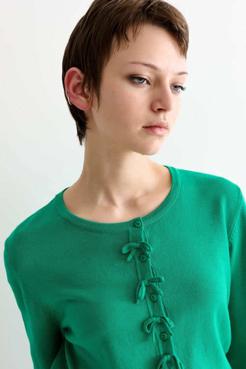 Ives Bow Trimmed Cardigan - Green