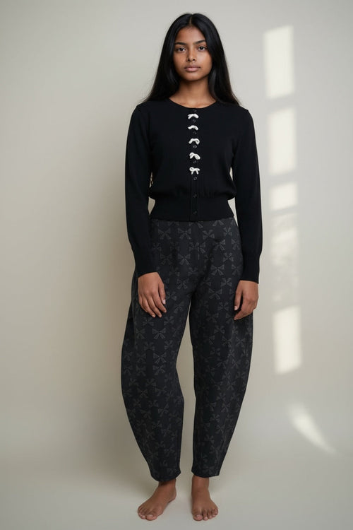 Sutton Black Bow Jacquard Barrel Trousers