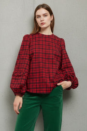 Rivka Winter Gingham Long Sleeve Blouse in Red and Black