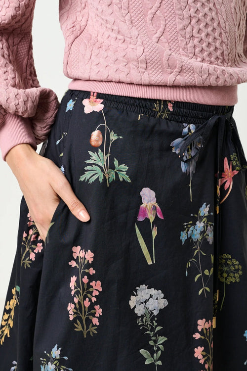 Dixie Flower Press Print Balloon Hem Midi Skirt - Multi