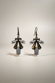 Blue Antique Gold Crystal Drop Earrings