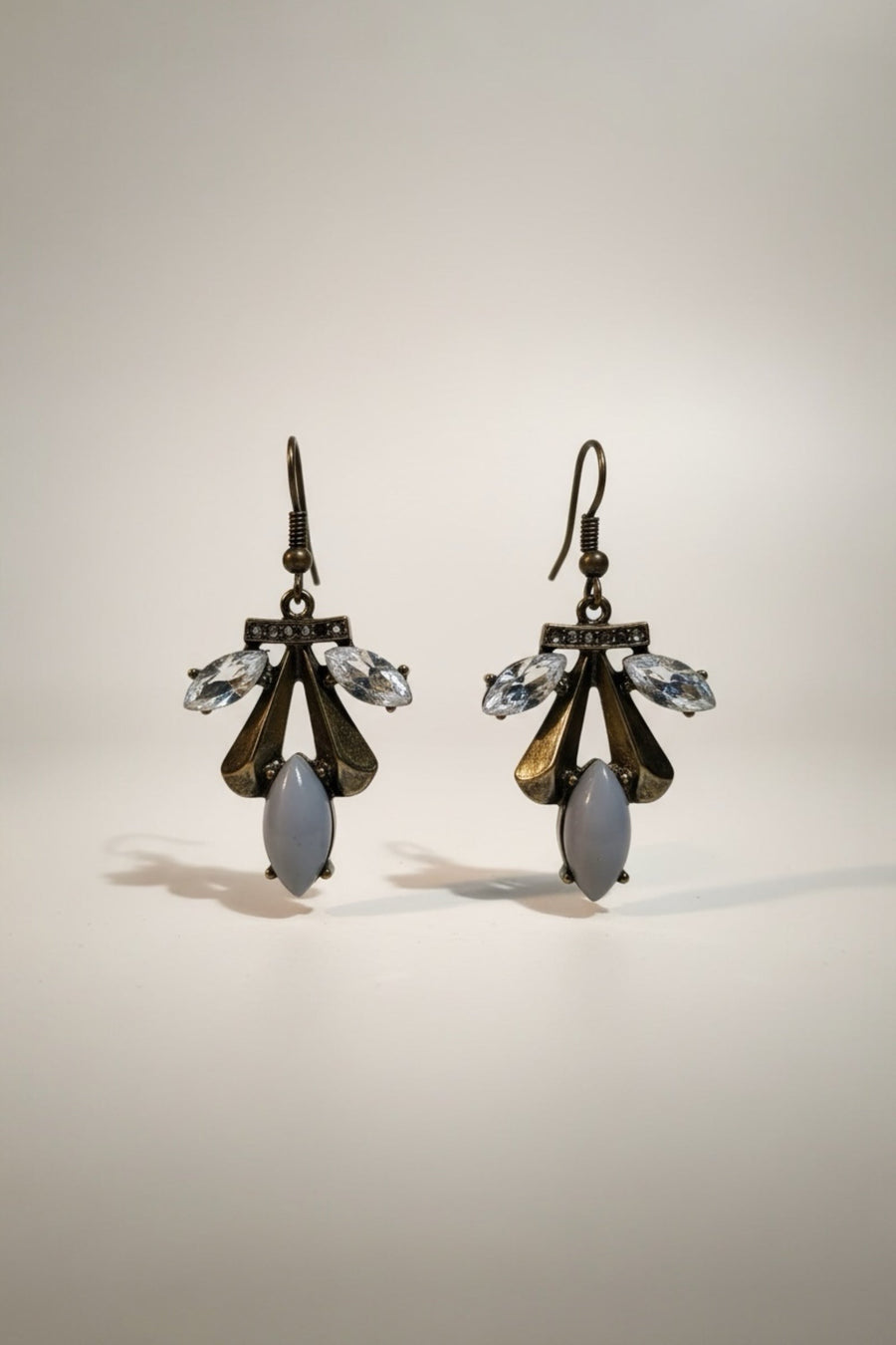 Blue Antique Gold Crystal Drop Earrings