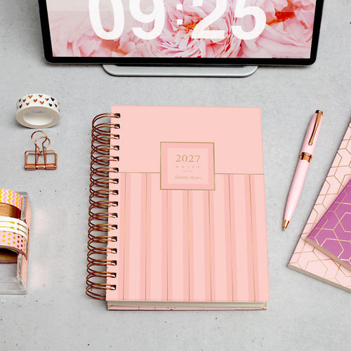 Matilda Myres | 2027 Diary - A5 Daily Planner with Rose Gold Wiro | Day-to-Page in Pink