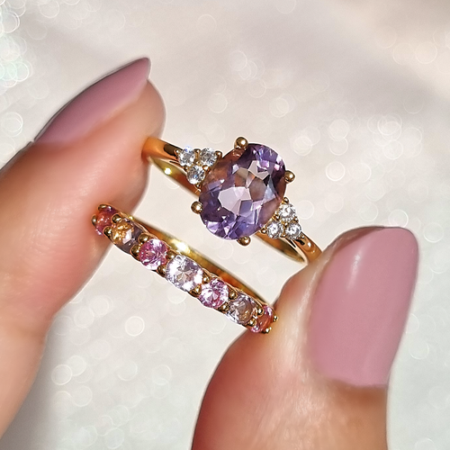 Pink Sapphire & Pink Amethyst Half Eternity Band in 18k Gold Vermeil