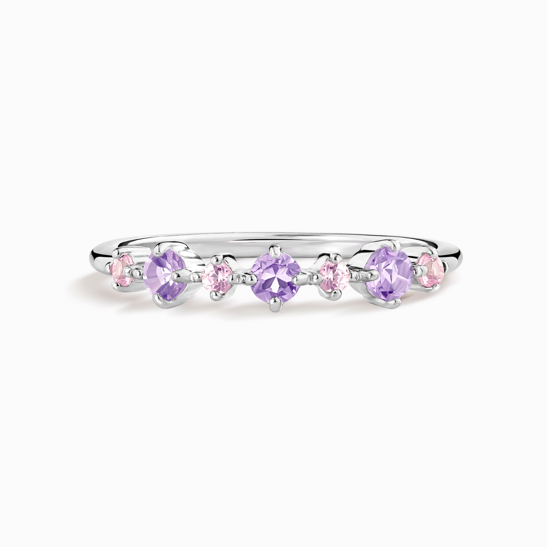 Pink Sapphire & Amethyst Stackable Half Eternity Band in Sterling Silver