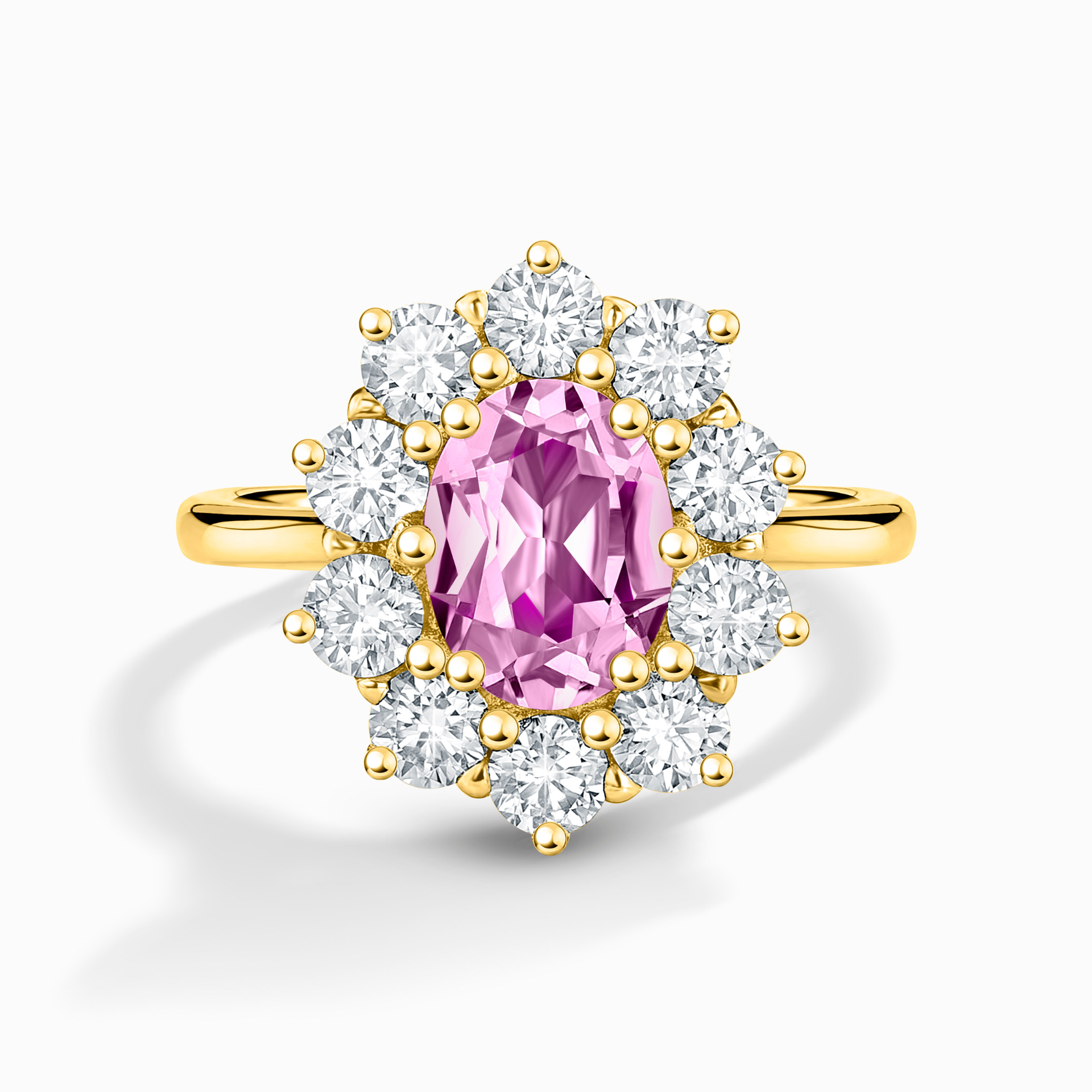 Pink Sapphire Halo Engagement Ring in 18k Gold Vermeil
