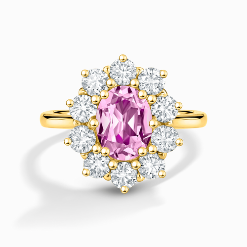 Pink Sapphire Halo Engagement Ring in 18k Gold Vermeil