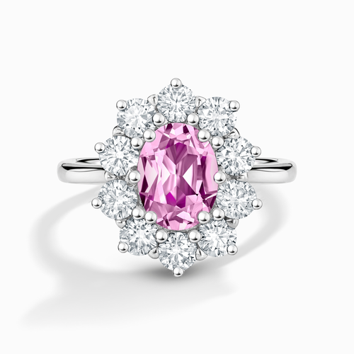 Pink Sapphire Halo Engagement Ring in Sterling Silver