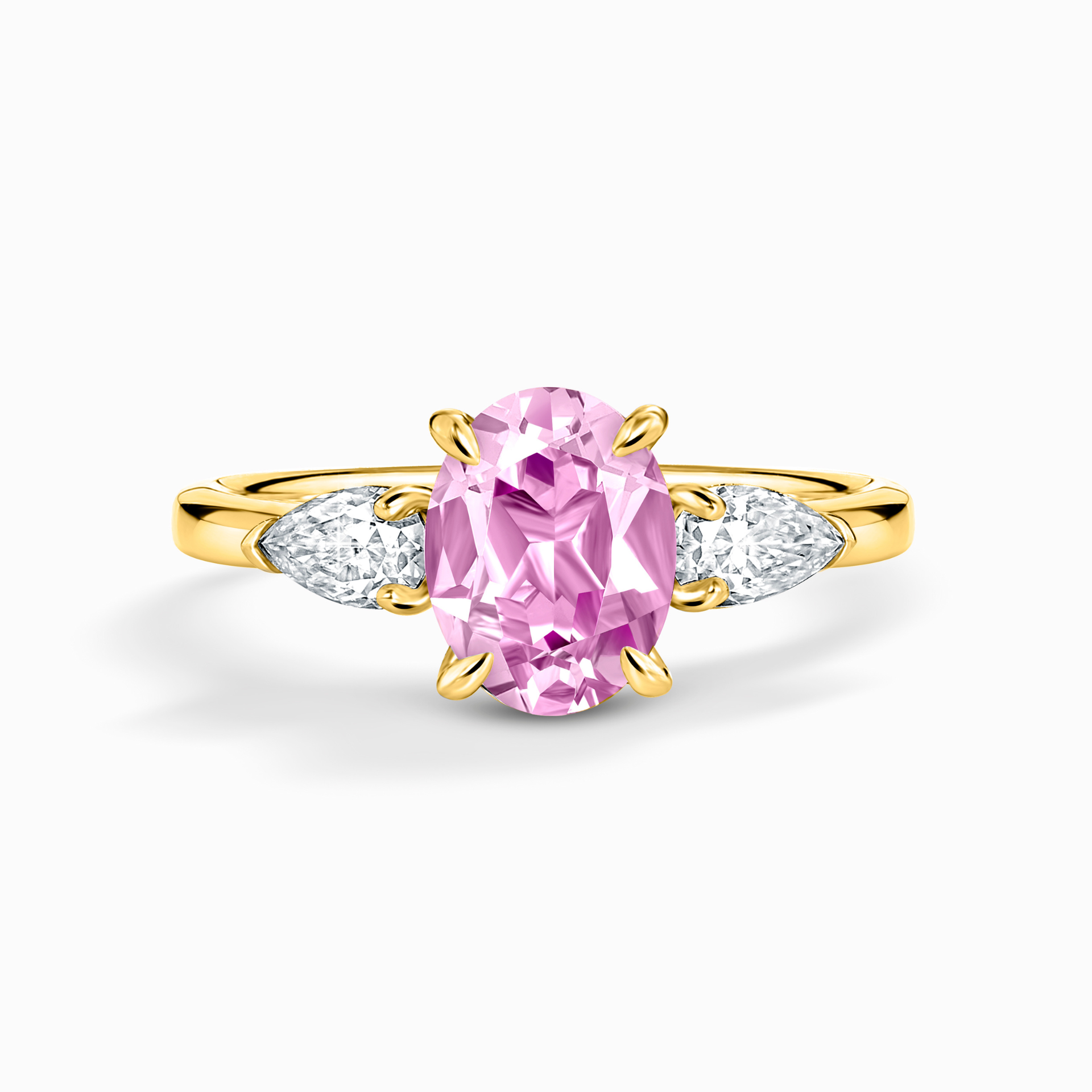 Pink Sapphire Oval Cut Three Stone Engagement Ring in 18k Gold Vermeil