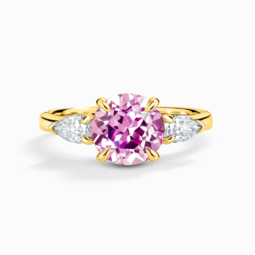 Pink Sapphire Round Cut Three Stone Engagement Ring in 18k Gold Vermeil