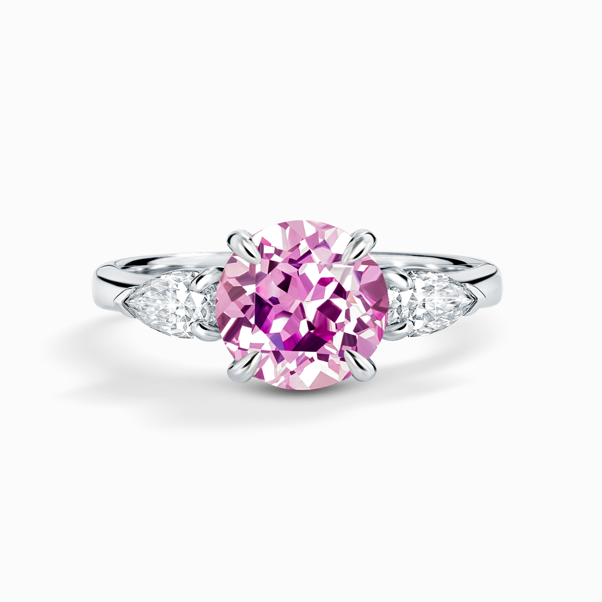 Pink Sapphire Round Cut Three Stone Engagement Ring in Sterling Silver