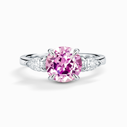 Pink Sapphire Round Cut Three Stone Engagement Ring in Sterling Silver