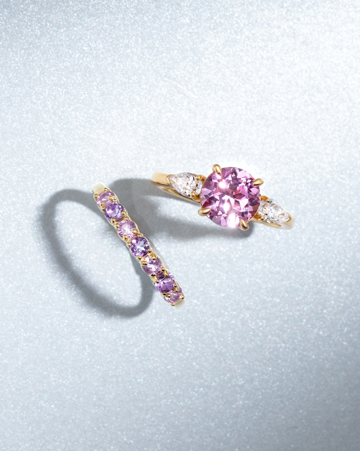 Pink Sapphire Round Cut Three Stone Engagement Ring in 18k Gold Vermeil