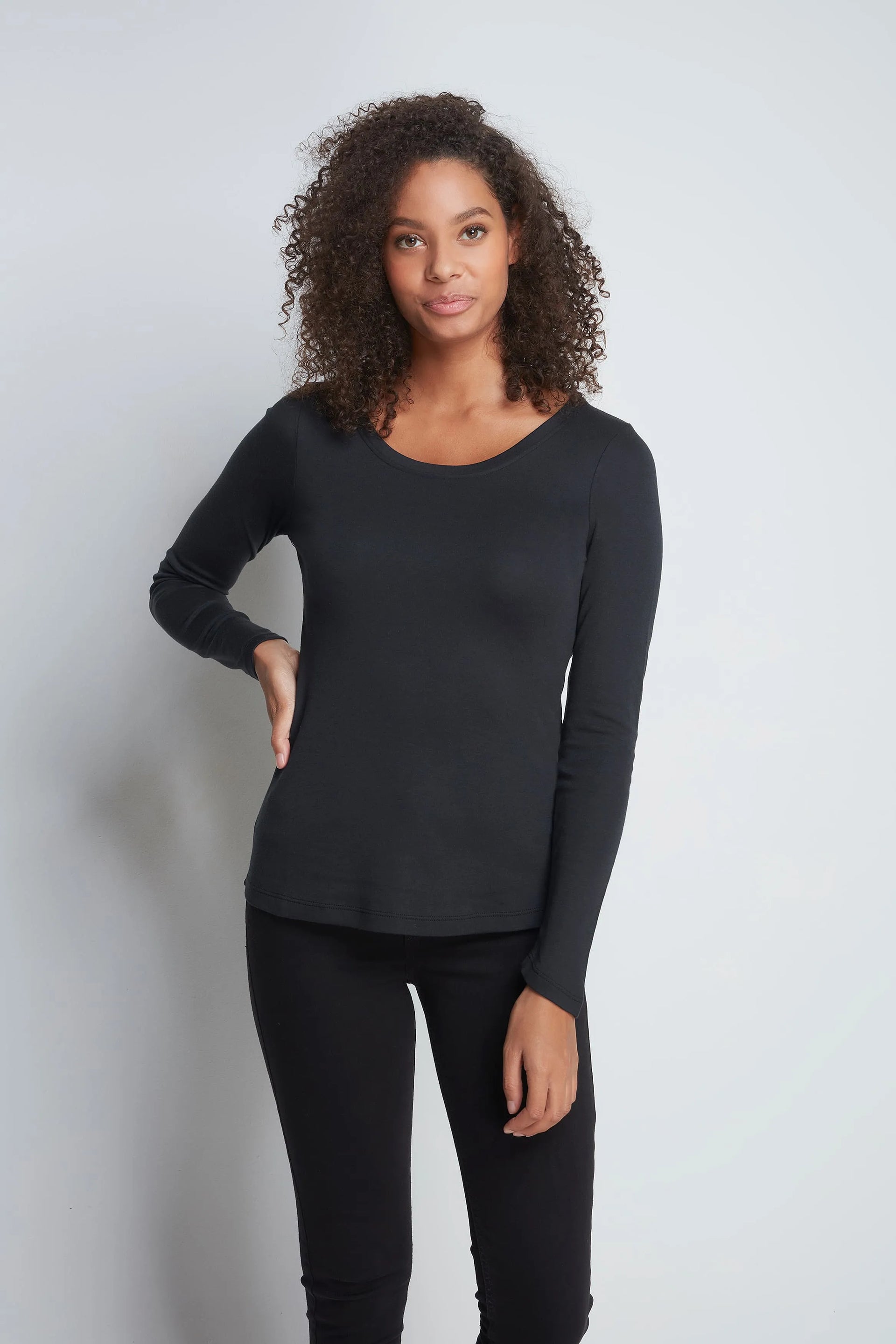 Long Sleeve Cotton Modal Scoop Neck T-Shirt