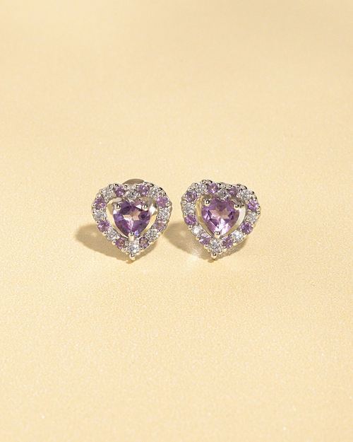 Purple Heart Lavender Amethyst Stud Earrings in Sterling Silver