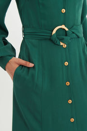 Rebecka Twill Long Sleeve Midi Dress