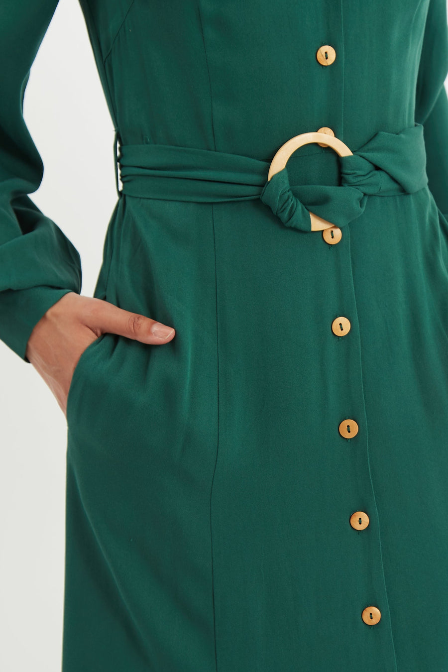 Rebecka Twill Long Sleeve Midi Dress