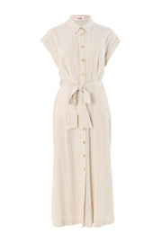 Reese Linen Mix Button Through Midi Shirt Dress - Natural