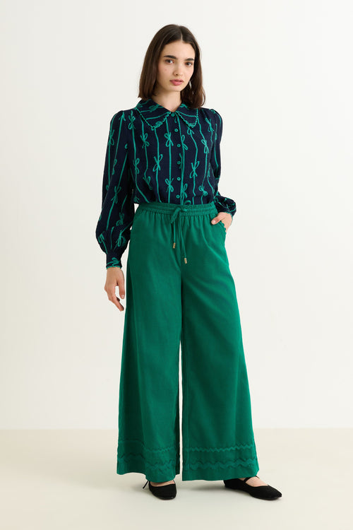 River Babycord Ric Rac Trim Wide Leg Trouser - Teal