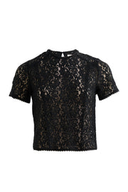 Rufaro Lace Trim Short Sleeve Blouse - Black