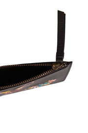 Remi Embroidered Black Leather Coin Purse