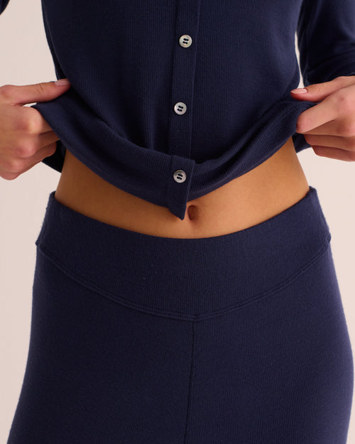 Navy Ribbed Soft Modal Jersey Cardigan and Wide-Leg Joggers Set