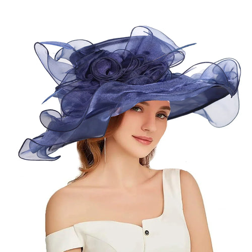 Women's Fascinators Organza Sun Hats Wide Brim Wedding Bride Tea Party Church