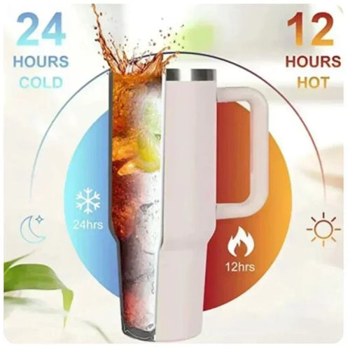 Large capacity 1200ML 304 stainless steel insulated water bottle insulated coffee cart cup hot and cold cups, straw with handle
