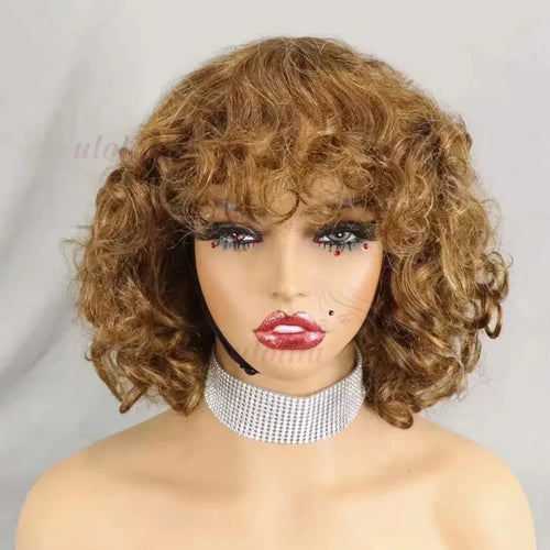 99J burgundy Fumi Curly Bob Wig Bouncy Pixie Cut Wig Highlight Full Machine Egg