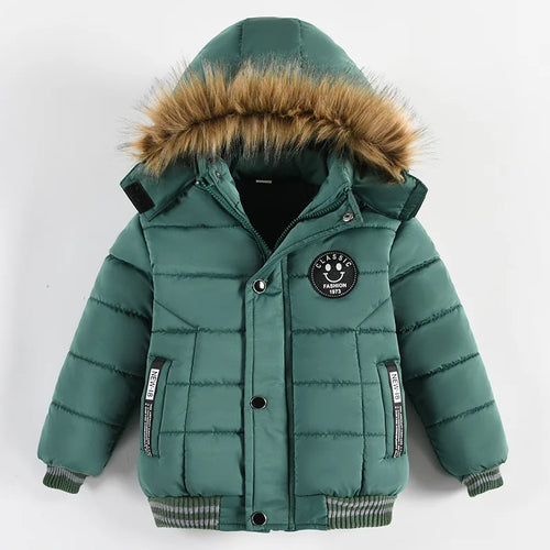 Autumn Winter Hooded Jacket for Kids - Boys & Girls Warm Fur Collar Zipper Outerwear Casual Fashion Baby Coat for Ages 2-6
