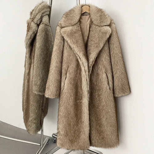 High Quality Long Length Woolen Faux Fur Coat Women's Autumn Winter Elegant Tailored Collar Jacket Non-Mink Fur Coats