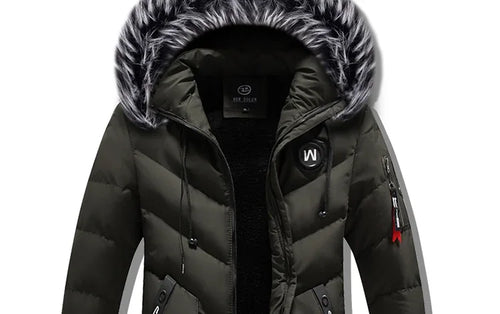 Men's Winter Thick Cotton Parka Casual Long Coat with Removable Hat Slim Fit Warm And Comfortable