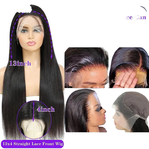 250% 360 Full Lace 13x6 HD Lace Frontal Wig for Women 13x4 Frant Silky Straight Remy Human Hair Dark Black Glueless Pre Plucked