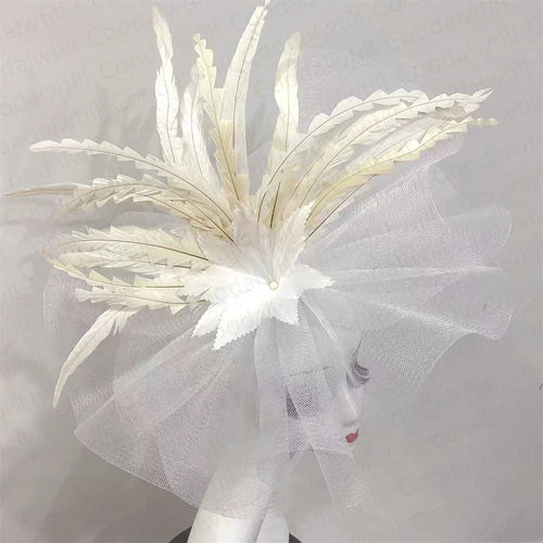 Kentucky Derby Big Fascinator Hat Women Wedding Elegant Feather Pillbox Cap