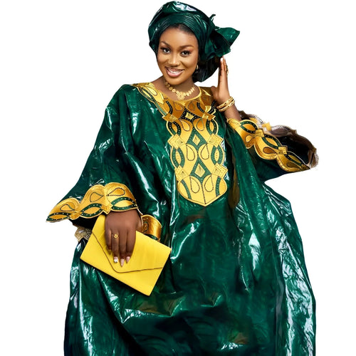 African Dresses For Women's Bazin Riche Embroidery Design Long Dress