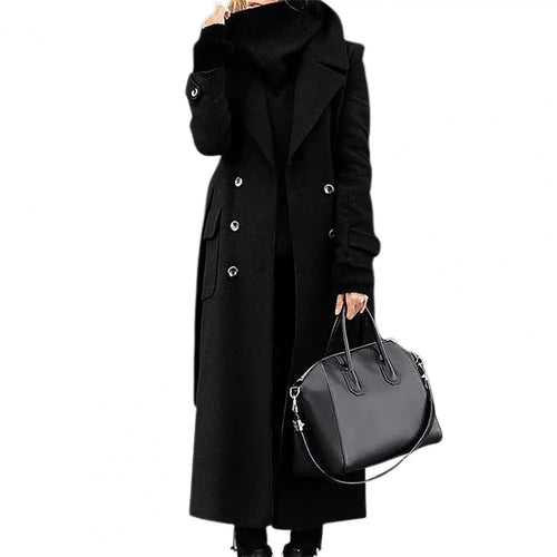 Women's Woollen Double-breasted Mid-calf Long Sleeves Jacket