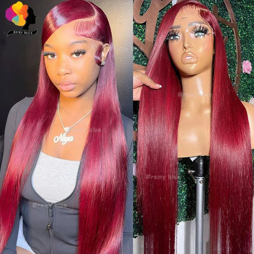 Colored Red Straight Lace Front Human Hair Wig 13x4 13x6 Transparent Lace