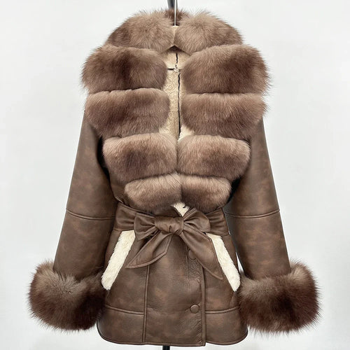 Women's Large Faux Fur Leather Jacket Warm Autumn Winter Outwear High Street