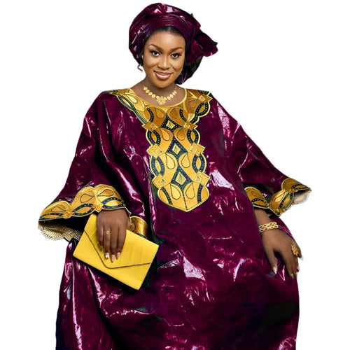African Dresses For Women's Bazin Riche Embroidery Design Long Dress