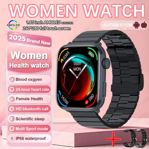 2025 AI Diagnosis NFC Smart Watch Women 1.85 inch AMOLED Blood pressure Heart
