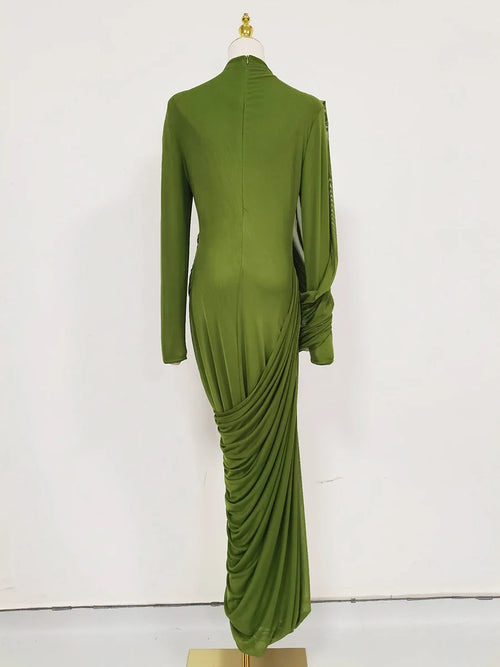 Women's Elegant Vintage Spliced Ribbon Turtleneck Long Sleeve Evening Maxi Dress