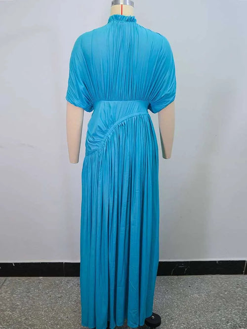 Long Summer Dress Woman High Waist Draped Chic Sky Blue Dress Straight One Piece Casual Elegant Maxi Dresses for Evening
