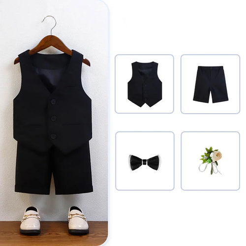 Children Green White Baptism Photography Suit Kids Vest Shirt Shorts Bowtie