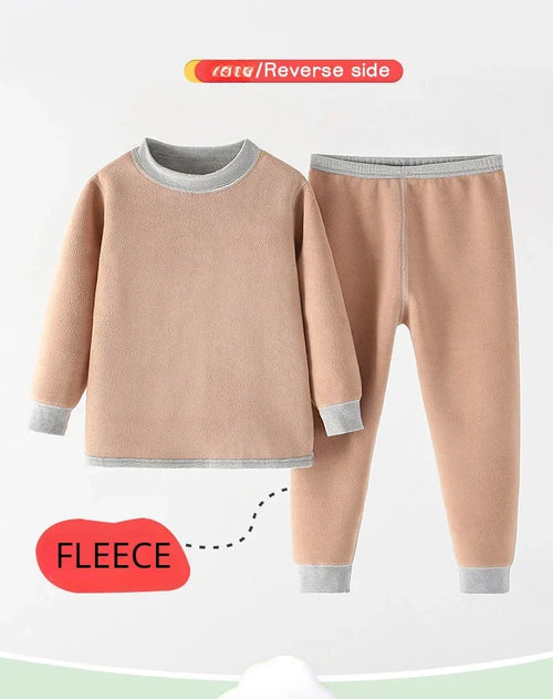 Unisex Thermal Long Johns Set for Kids 2-14 Years Winter Fleece Thick Underwear Soft Toddler Homewear Polyester Daily Wear