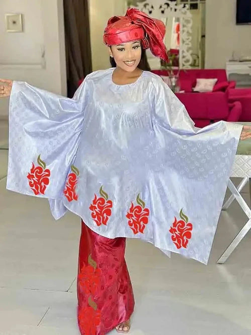 Shiny Bazin Riche Long Dresses For Ankara Women Daily Clothing Free Size 2024