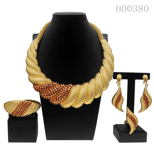 Dubai Gold Plated Jewelry Sets For Women Surround Big Necklace Plate 24K