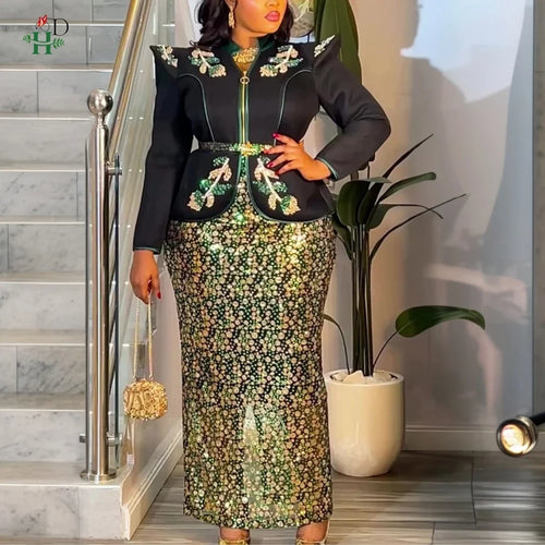 H&D African dresses for woman Turkey dress Sequin Diamond Robe Africaine African clothing Fashion Boubou Africain femme 2026 New